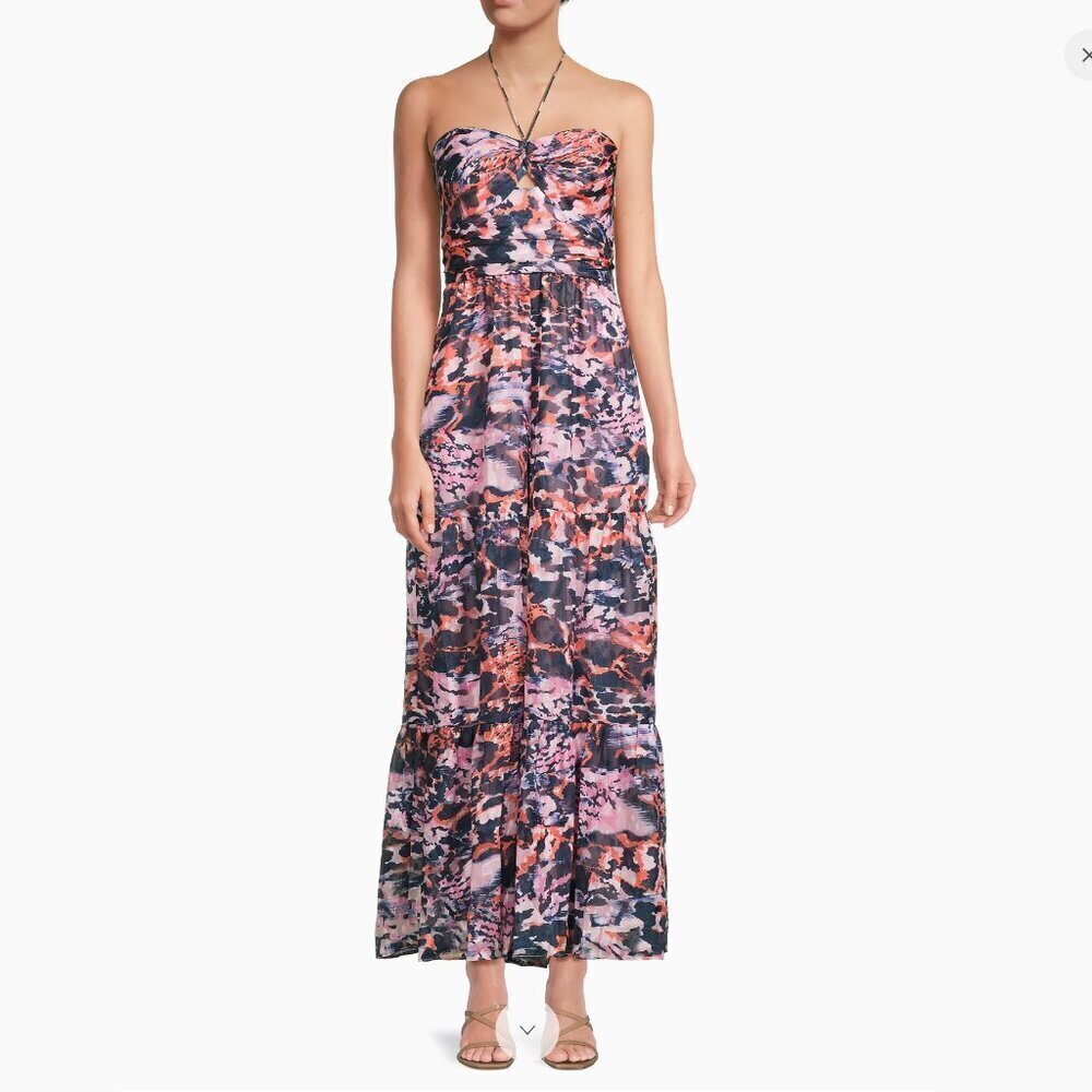 Hutch Pink Red & Navy Print Getty Halter Wide Leg Ruffle Jumpsuit